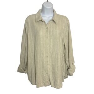 Orvis Womens Large Shirt Beige Lightweight Linen Blend Long Sleeve Button Down